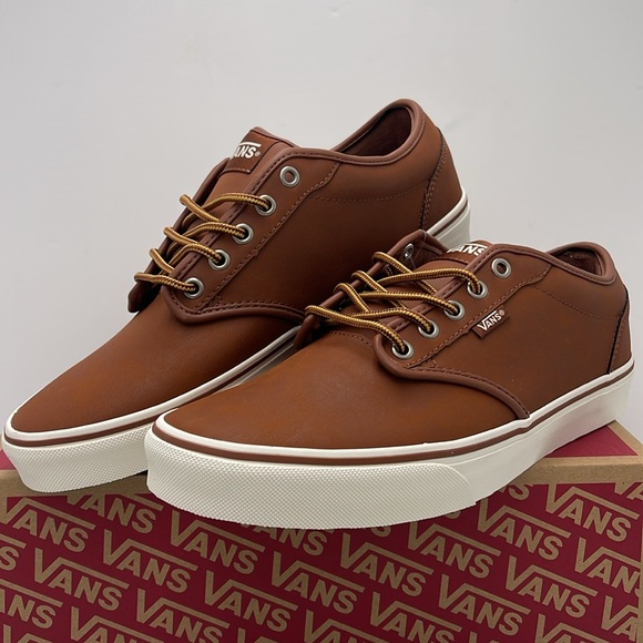 Vans Men’s Brown Leather Sneakers White Accents Atwood (Leather)Brown/Mashmallow - Picture 4 of 16